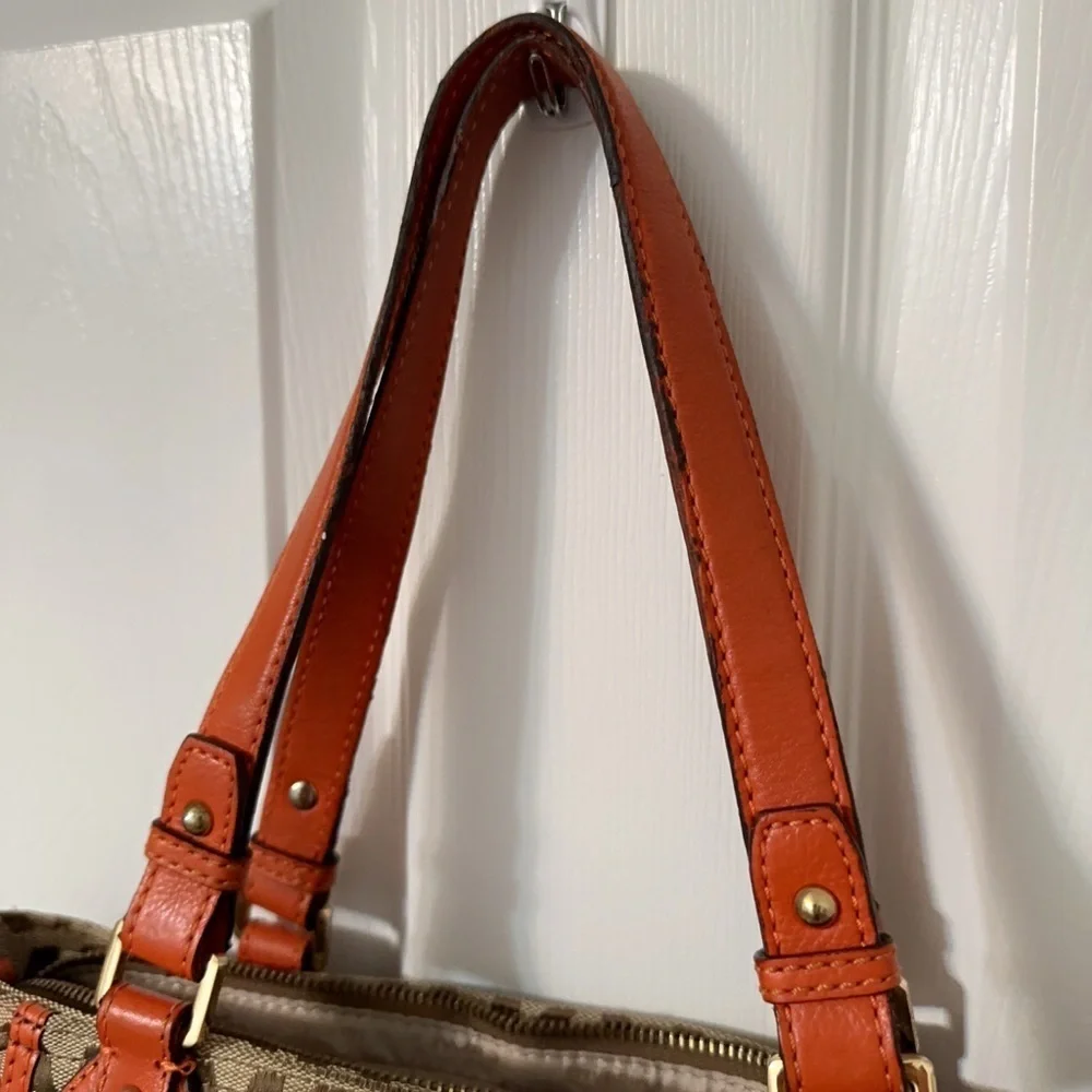 MICHAEL KORS SIGNATURE MONOGRAM GANSEVOORT BEIGE TANGERINE SATCHEL BAG